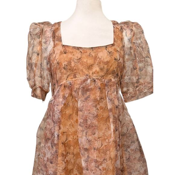 En Saison La Raque Mini Dress Marigold Multi Puff Sleeve Babydoll Size M - Picture 3 of 13